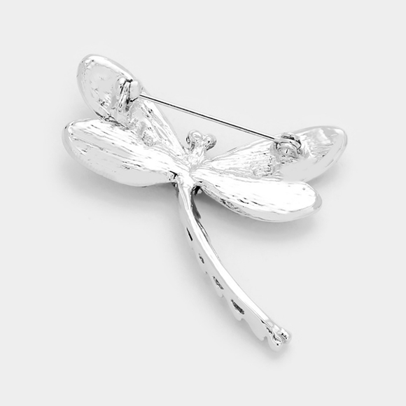 Abalone Dragonfly Pin Rhinestone Pave Crystal Brooch Bling Statement Accessory - Picture 2 of 2